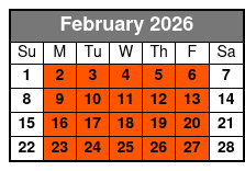 4pm Private 1 Hr W Instructor February Schedule