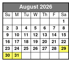Sunset Cruise Tour August Schedule