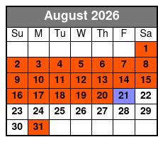 3 Hr Private Boat Tour August Schedule