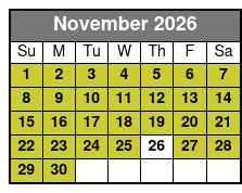 Clear Kayak Tour November Schedule
