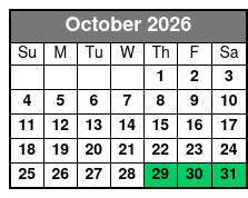 Sunset Tour October Schedule