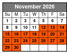 1 Day Bike Rental November Schedule