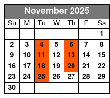 The King Comes Home Dinner Show November Schedule