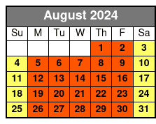 2-Hour Single Kayak August Schedule