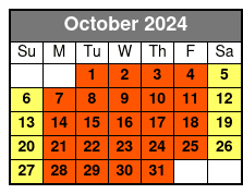 2-Hour Single Kayak October Schedule