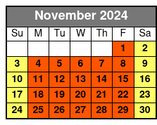 2-Hour Single Kayak November Schedule