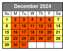 2-Hour Single Kayak December Schedule