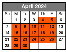 Full Day (8 Hrs) Single Kayak April Schedule