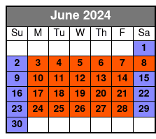 Full Day (8 Hrs) Single Kayak June Schedule
