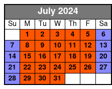 Full Day (8 Hrs) Single Kayak July Schedule