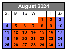Full Day (8 Hrs) Single Kayak August Schedule