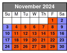 Half Day (4 Hrs) Single Kayak November Schedule