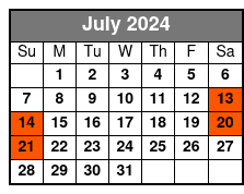 Pedal Kayak Tour July Schedule