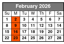 Kayak Island Tour February Schedule
