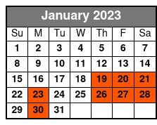 River Island Adventures Tubing, Kayaking and Paddle Boarding Half Day Pass January Schedule