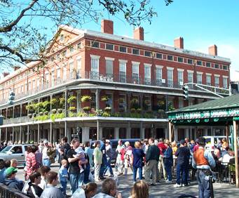 Crowds bustling about the market