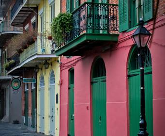 Colorful buildings down Pirate's Alley
