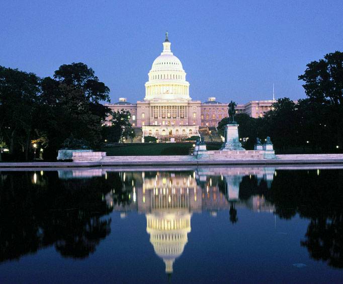US Capitol and Reflecting Pool at night