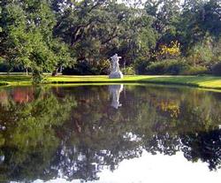 Statue surrounded by water