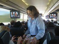 Your onboard attendent will come around and serve you snacks.
