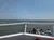 A group of people is enjoying a sunny day on the deck of a boat with a view of the ocean and a clear blue sky.