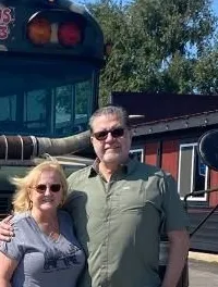 In front of the Bus