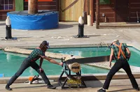 Sawing at Paula Deen's Lumberjack Feud Show