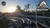 The image shows a person riding a coaster at sunset, with the