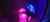 Glowing jellyfish float in a tank illuminated with vibrant purple and blue lighting.