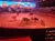 The image shows an indoor rodeo performance with riders and cattle in an arena, surrounded by tiered seating under dramatic lighting, with a scenic backdrop of a desert landscape.