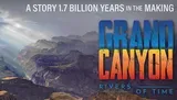 The image showcases a dramatic view of the Grand Canyon with sunrays breaking through clouds, complemented by bold text that reads A STORY 1.7 BILLION YEARS IN THE MAKING GRAND CANYON RIVERS OF TIME.