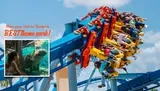 The image promotes Tampa's best theme park, featuring a vibrant roller coaster and an inset of a child observing a hippo underwater.