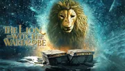 The image features a majestic lion emerging from a snowy, mystical background with