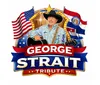 The image features a man in a cowboy hat playing guitar with American flags in the background and text reading George Strait Tribute