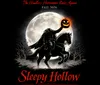 A Headless Horseman holding a glowing jack-o-lantern rides a horse in front of a full moon with The Headless Horseman Rides Again and Sleepy Hollow text indicating a Fall 2026 event