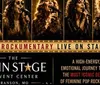 The image is a triptych poster celebrating music across the 60s 70s and 80s with the themes A Revolution in Sound The Music The Freedom and The Soundtrack of a Generation each featuring a silhouette of a performer holding a microphone