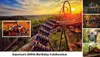 The image showcases a vibrant theme park scene with a roller coaster ride, various attractions, and a sign celebrating America's 250th birthday featuring 