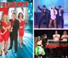 The image shows seven performers dressed in red and black smiling and posing for a promotional photo for their show titled Magnificent Seven