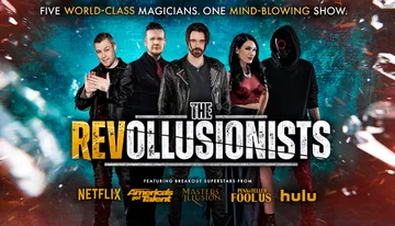 The image features a group of five diverse individuals standing confidently against a textured background with the text 