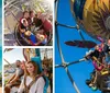 A group of cheerful young people is posing for a fisheye lens photo from an elevated viewpoint on a sunny day