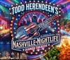 The image is a vibrant collage promoting Todd Herendeens Nashville Nightlife Dinner Theatre featuring neon-lit Broadway street scenes a band performing on stage and a plate of Southern food