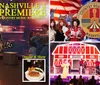 The image advertises a Nashville country music residency featuring live performances with a dinner and show package set in an energetic atmosphere