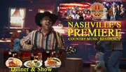 The image advertises a Nashville country music residency featuring live performances with a dinner and show package, set in an energetic atmosphere.