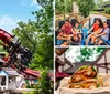 A group of people are enjoying a thrilling ride on a roller coaster displaying a mix of excitement and exhilaration