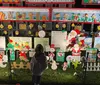 The image shows an elaborately decorated house for Christmas with numerous colorful lights inflatable characters and figures that create a festive and vibrant holiday scene