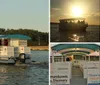 A ferry named Jamestown Discovery is cruising on the water with passengers on board during what appears to be late afternoon