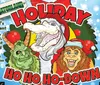 This is a colorful and vibrant promotional image for Gatorlands holiday event called HO HO HO-DOWN featuring cartoon depictions of an alligator a grinch-like character and an orangutan dressed in holiday attire with event dates and admission information included