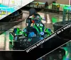 A person is driving a go-kart on an indoor track under the branding of Andretti Indoor Karting  Games with the slogan Setting entertainment on a whole new track