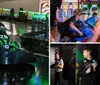 A person is driving a go-kart on an indoor track under the branding of Andretti Indoor Karting  Games with the slogan Setting entertainment on a whole new track