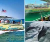 A group of people enjoys a sunny day on a speeding yellow boat named Sea Screamer on the water with an American flag flying at the stern